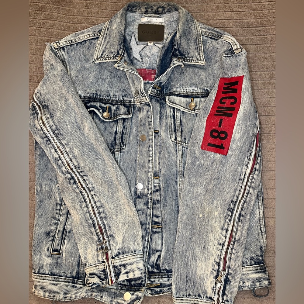 Vintage Guess Denim Jean Jacket Heavy Size Large Oversized Stars MCM-81
